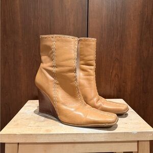 Diba Tan Leather Wedge Boots
